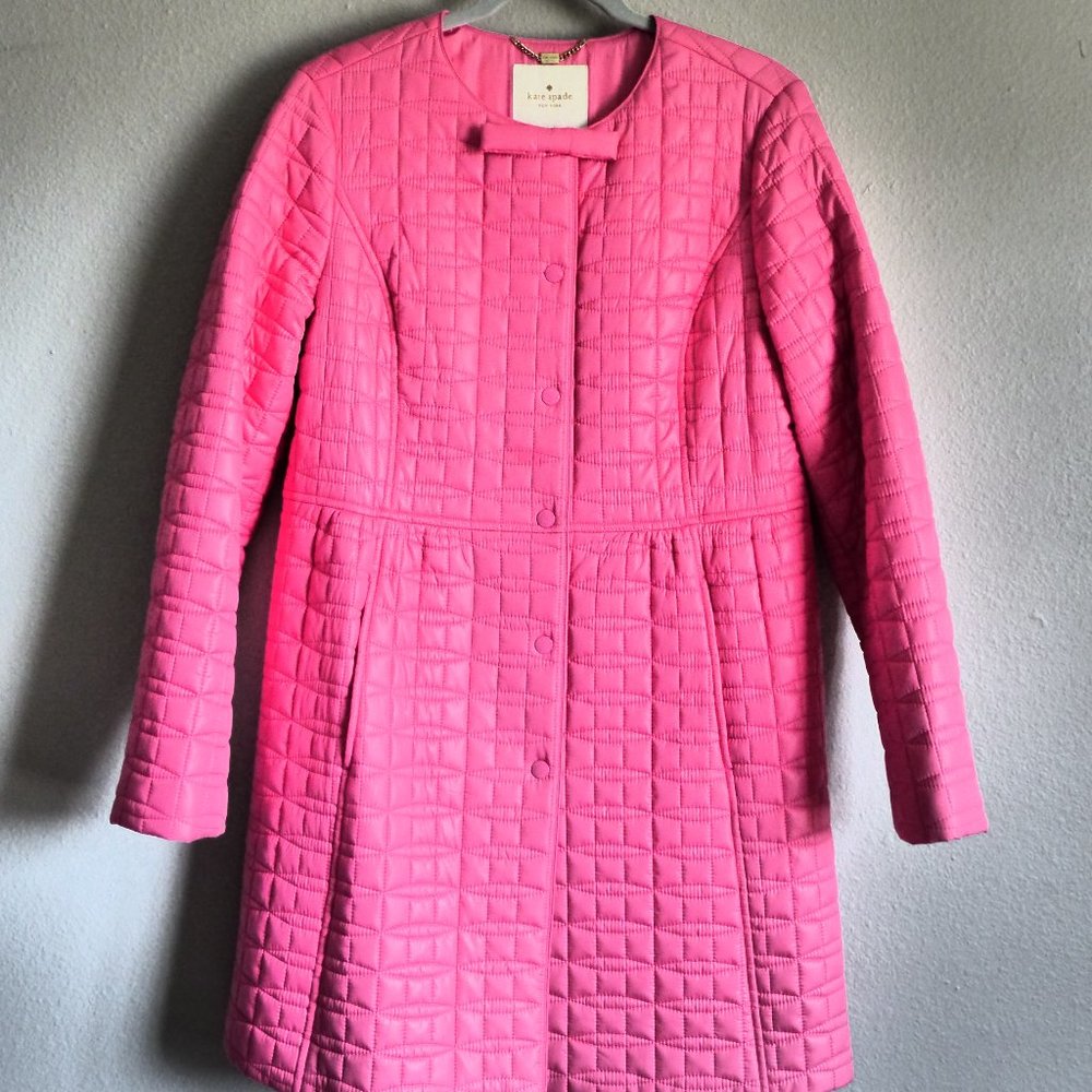 NWOT Kate Spade Pink Mid-Length Quilted Coat Sz L